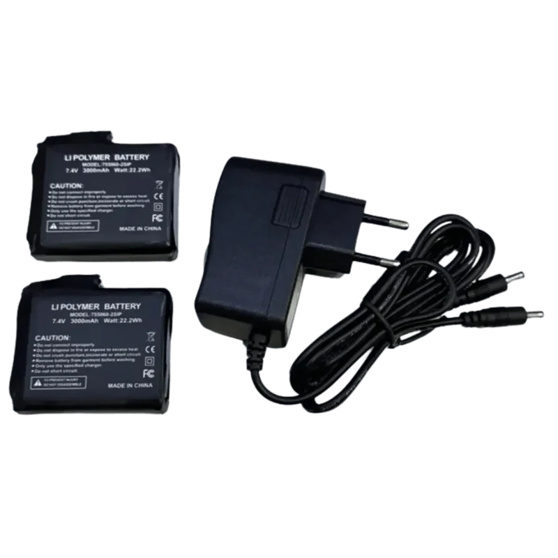 chargeur +2 Batteries + gants chauffants Li-Po 7.4V 3000mAh