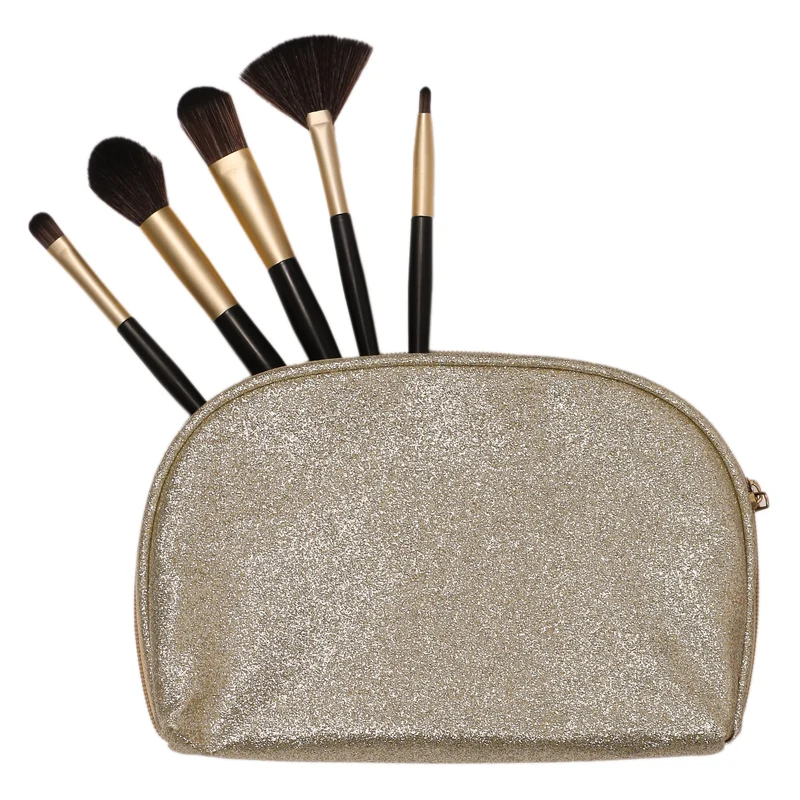 COFFRET 5 PINCEAUX DE MAQUILLAGE + POCHETTE A PAILLETTE