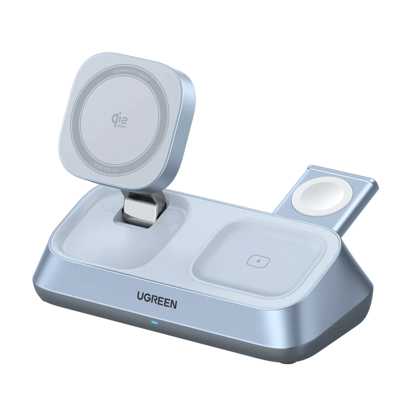 UGREEN MagFlow Chargeur sans fil magnétique 3-en-1 (Qi2 25 W, compatible MagSafe)