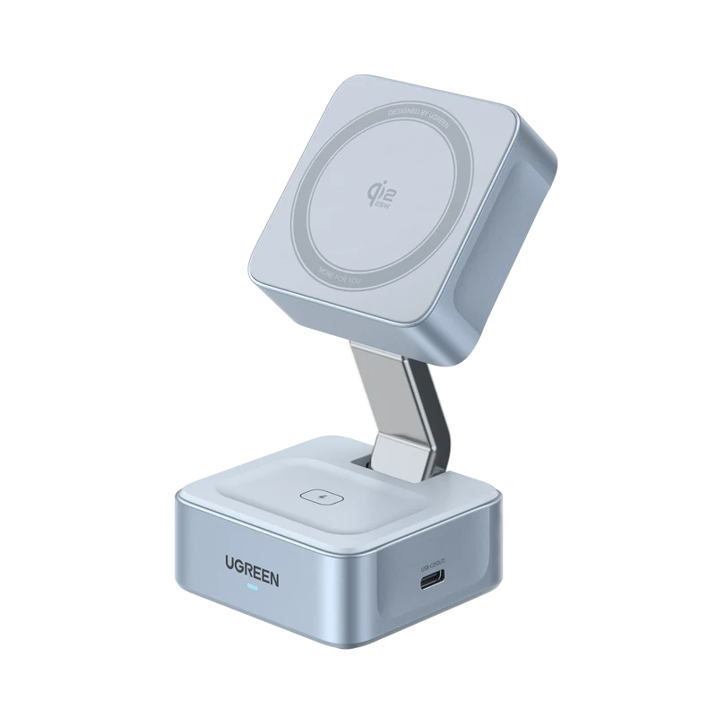 UGREEN MagFlow Chargeur sans fil magnétique 2-en-1 (Qi2 25 W, compatible MagSafe)