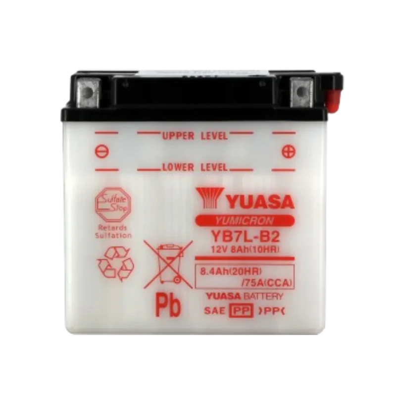Batterie Moto YUASA YB7L-B 12V 8Ah – Conventionnelle avec Entretien livrée avec Pack Acide