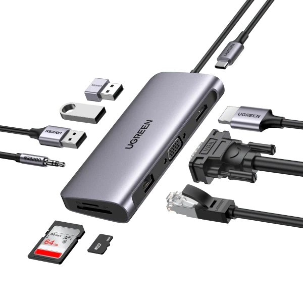 UGREEN 10 en 1 Hub USB C (HDMI Gigabit 1000 Mbps PD 100W/USB 3.0 5Gbps)