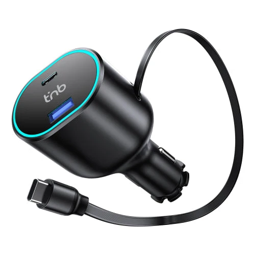 Chargeur allume-cigares avec câble rétractable 1XUSB et 1XUSB-C et un câble USB-C, 50W