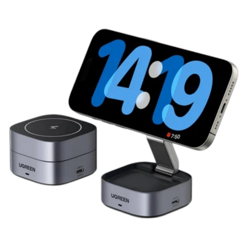UGREEN MagFlow Chargeur Sans Fil 2-en-1 (15W, Compatible MagSafe, Pliable)