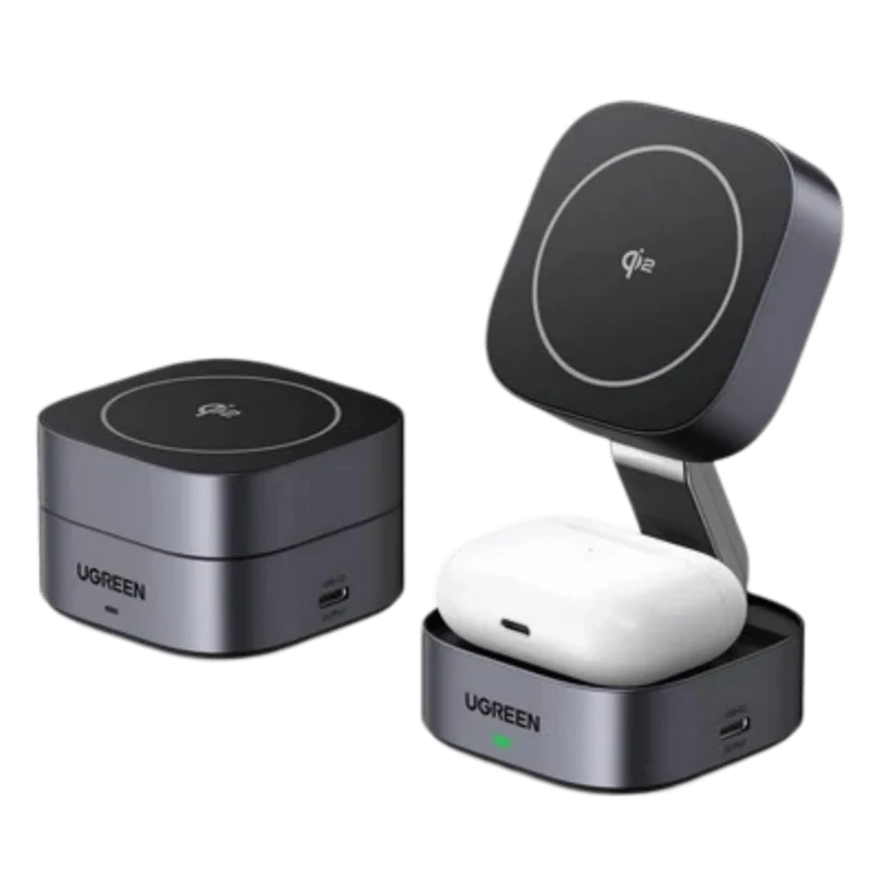 UGREEN MagFlow Chargeur Sans Fil 2-en-1 (Qi2 15W, Compatible MagSafe, Pliable)