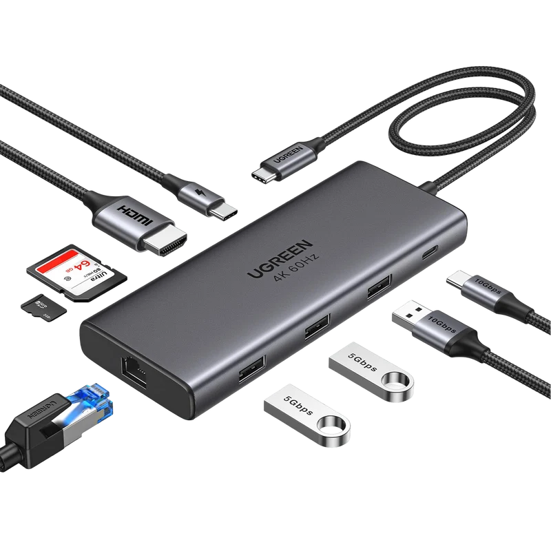 UGREEN Revodok Pro 109 Hub USB C 3.2 10Gbps 4K60Hz HDMI RJ45 Ethernet 9 en 1 Adaptateur USB C
