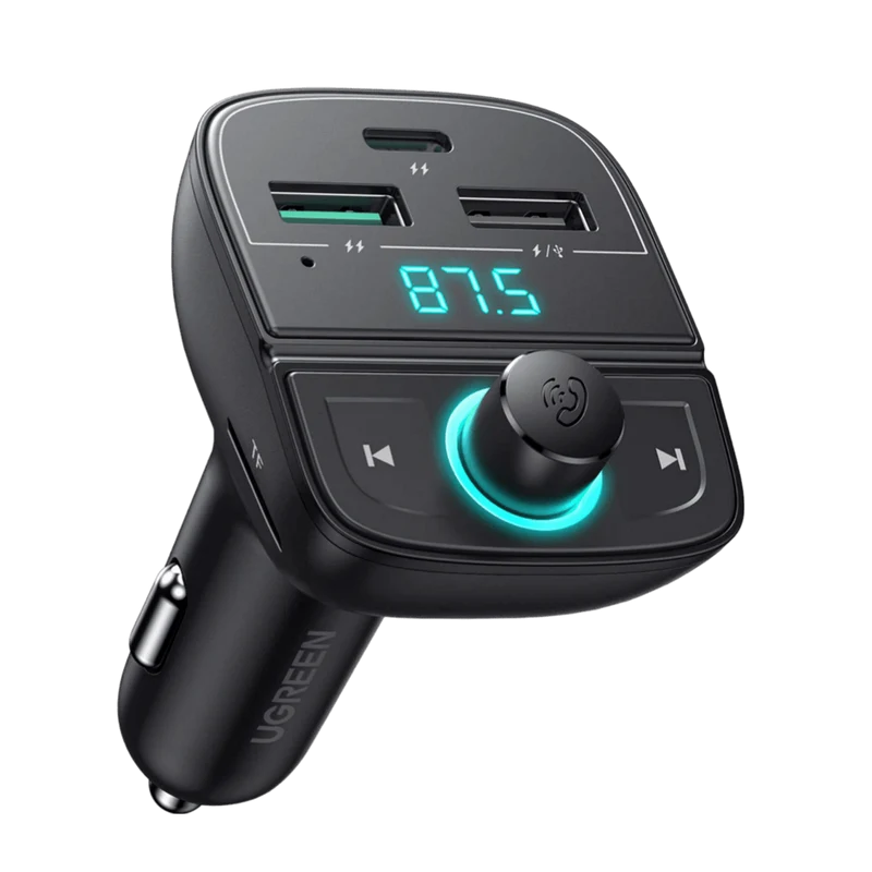 UGREEN Transmetteur FM Bluetooth 5.0 Adaptateur Audio de Voiture sans Fil Chargeur Allume Cigare USB C