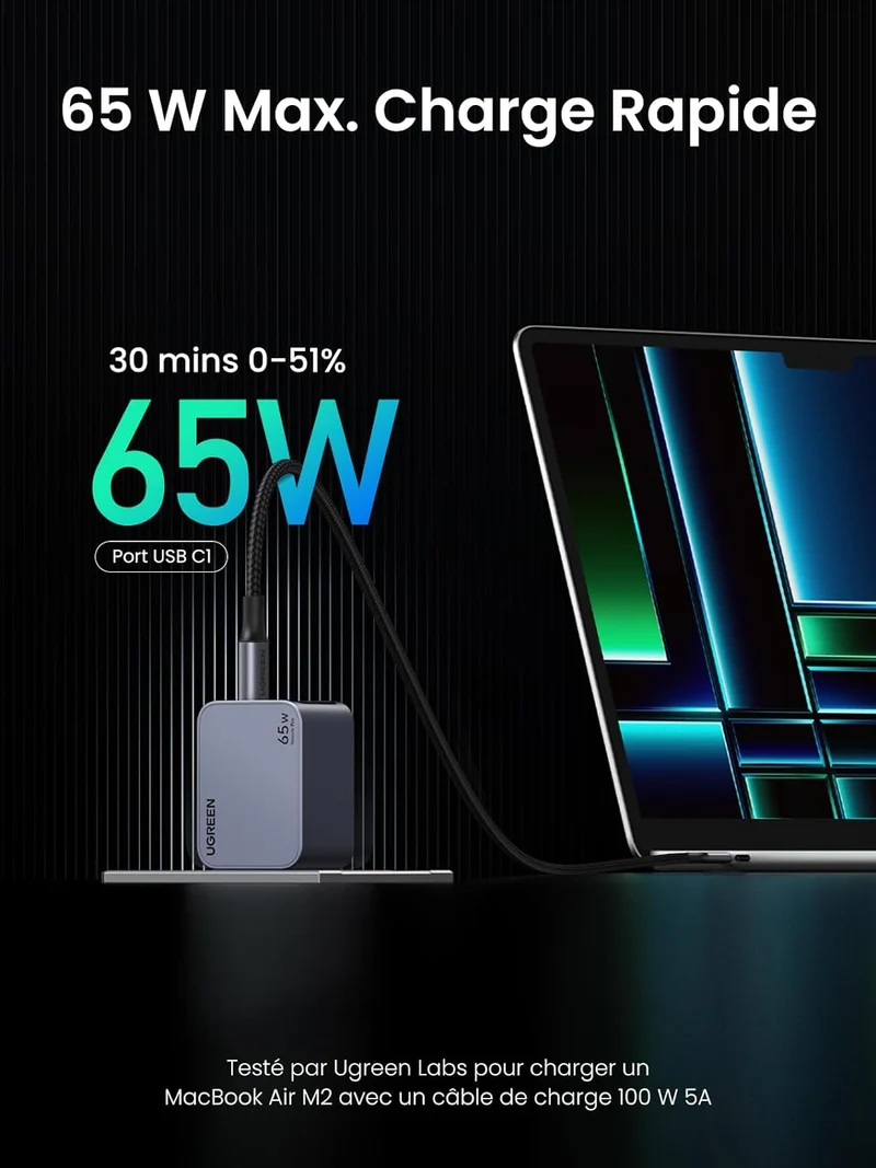 UGREEN Nexode Pro 65W 3 Port GaN Fast Chargeur