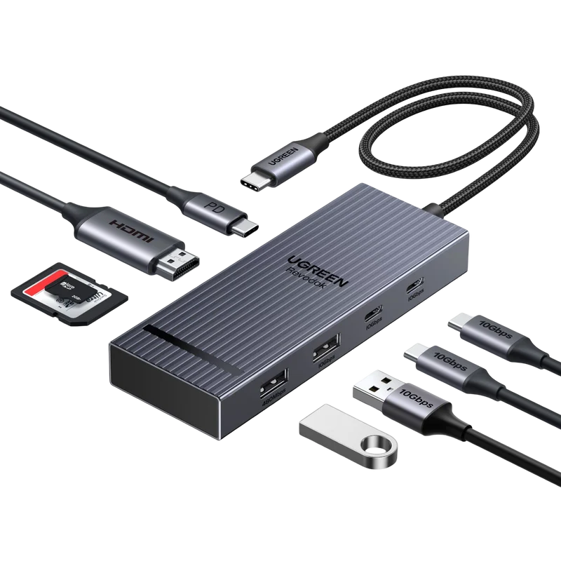 UGREEN Revodok Pro 8-en-1 Hub USB-C (HDMI 4K@60Hz, 10Gbps, PD 100W)