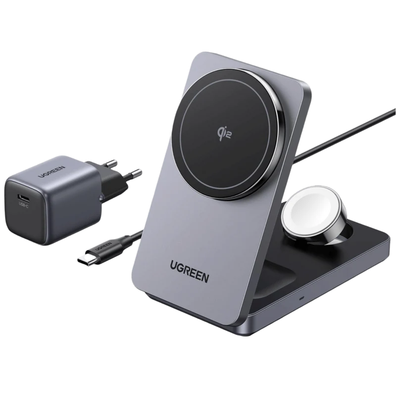 UGREEN MagFlow Chargeur Sans Fil 3-en-1 (Qi2 15W, Pliable, Compatible MagSafe)