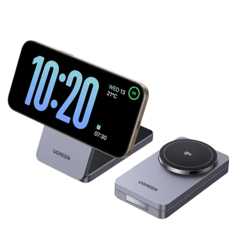 UGREEN MagFlow Chargeur Sans Fil 2-en-1 (Qi2 15W, Compatible MagSafe, Pliable)