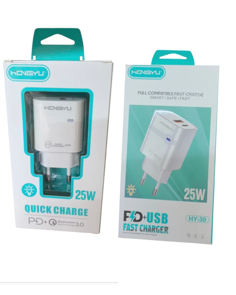 Chargeur rapide 25W HONGYU HY-30, double port USB-A + Type-C PD (x12)