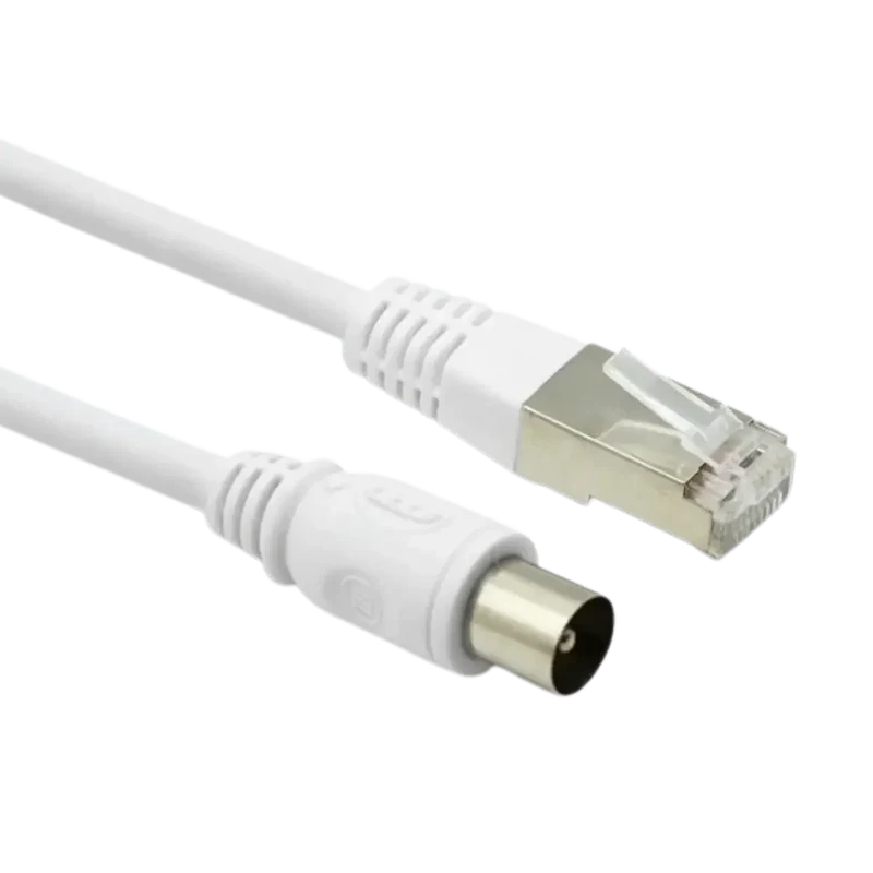 Câble TV coaxial et Ethernet mâle/mâle RJ45 - 2M- blanc