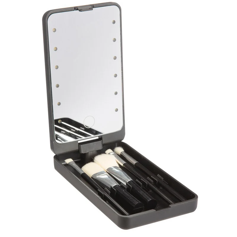 SET DE 5 PINCEAUX MAQUILLAGE + MIROIR LED