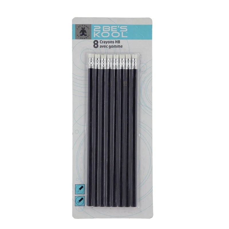 Crayons de papier HB embout gomme x8