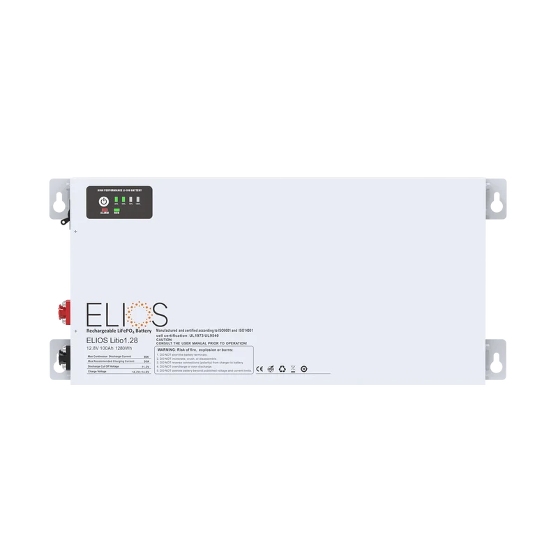 Elios Litio1.28H-BT | 12.8V 100Ah/ 1280Wh Heated Bluetooth LiFePO4 Battery | Super Slim 2.75’