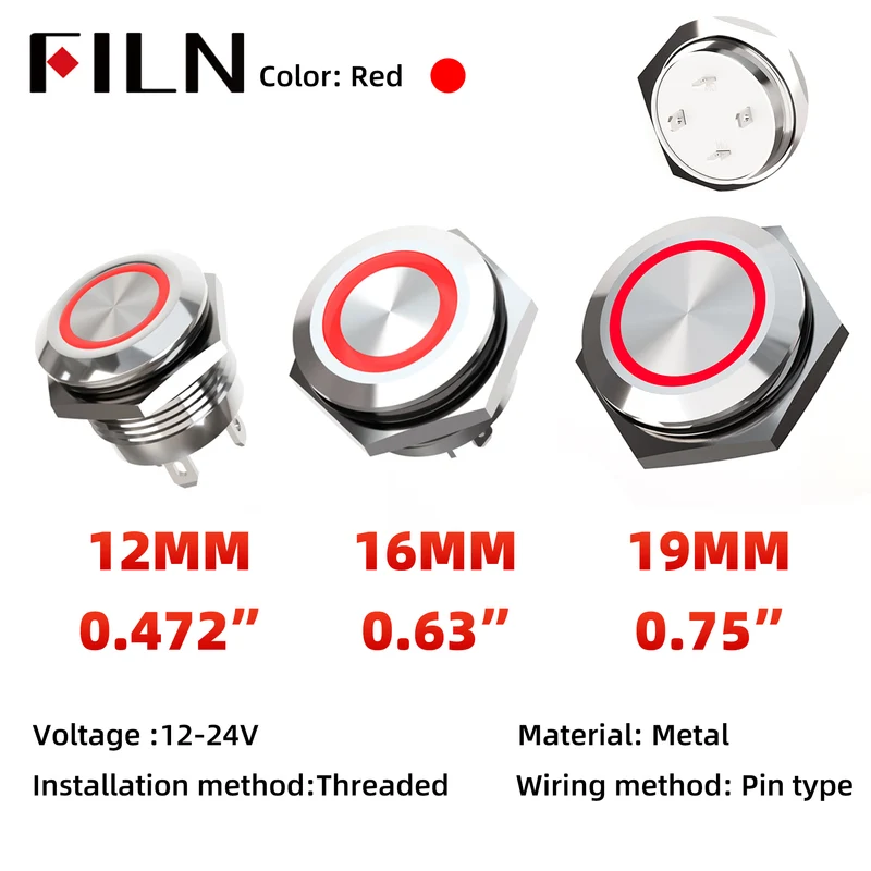 12-19MM Metal Ultra-thin Momentary Push Button Switch with Multiple Wiring Methods 12-24V