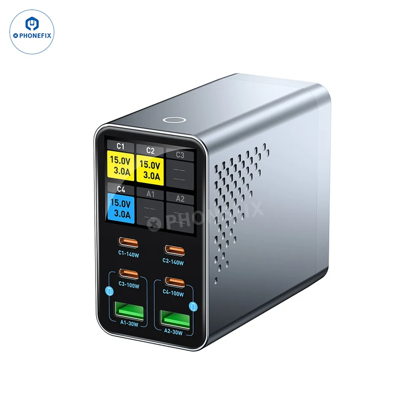 Chargeur rapide de bureau GaN 165 W avec affichage intelligent pour téléphone et ordinateur portable