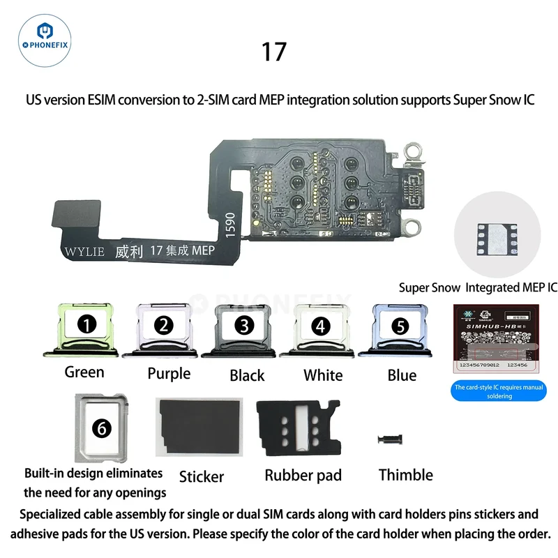 Kit WYLIE iPhone 14-17 eSIM vers 2 SIM MEP compatible avec la puce DB UltraSnow