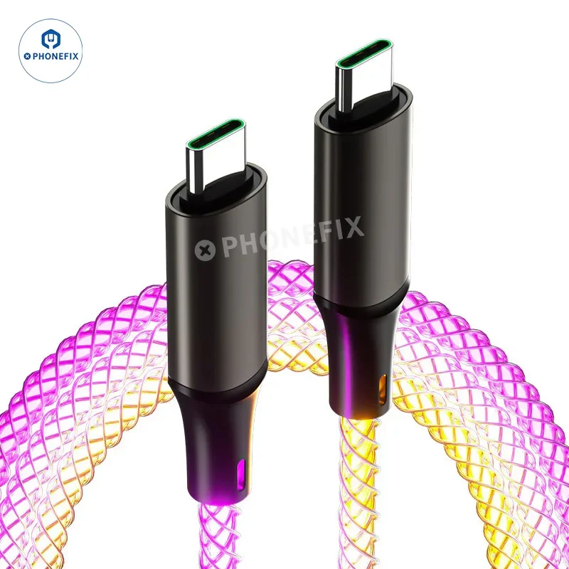 Câble de charge ultra-rapide 6A avec éclairage dégradé pour téléphone et CarPlay, et câble de données