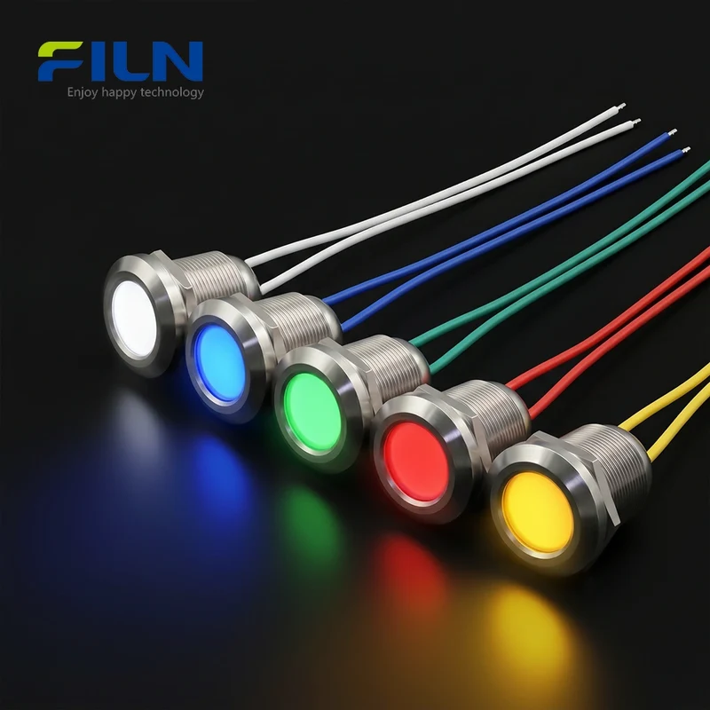 30mm LED Single Color Indicators 3V-380V Metal Flat Head Pre-wired Signal Lamp FILN