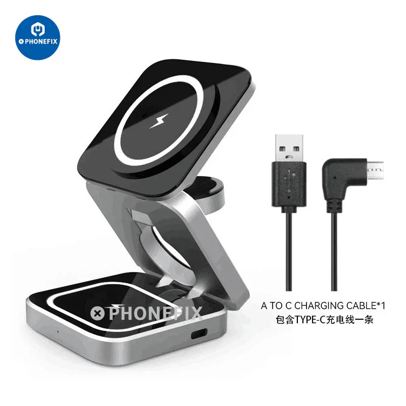 Chargeur magnétique sans fil pliable 3 en 1, station de charge rapide